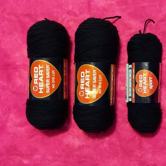 Red Heart Other - 2 large skeins, 1 small skein of Black Yarn nwt